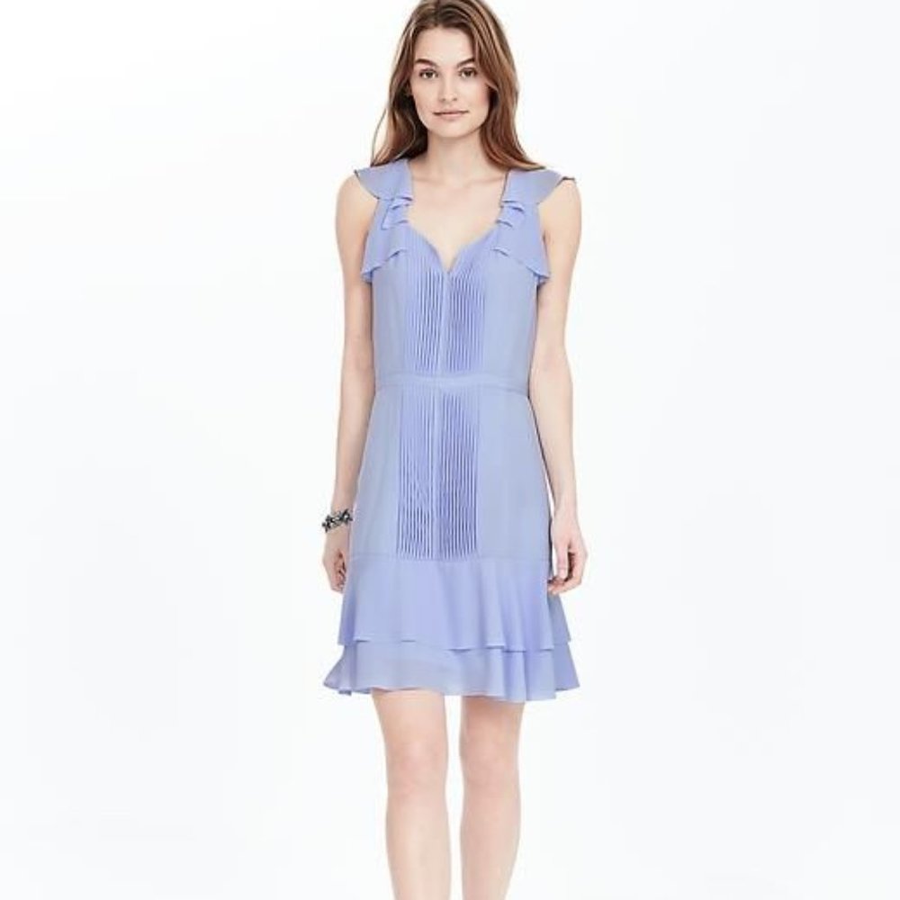 Flutter Sleeve Pintuck Dress in Hyacinth Blue